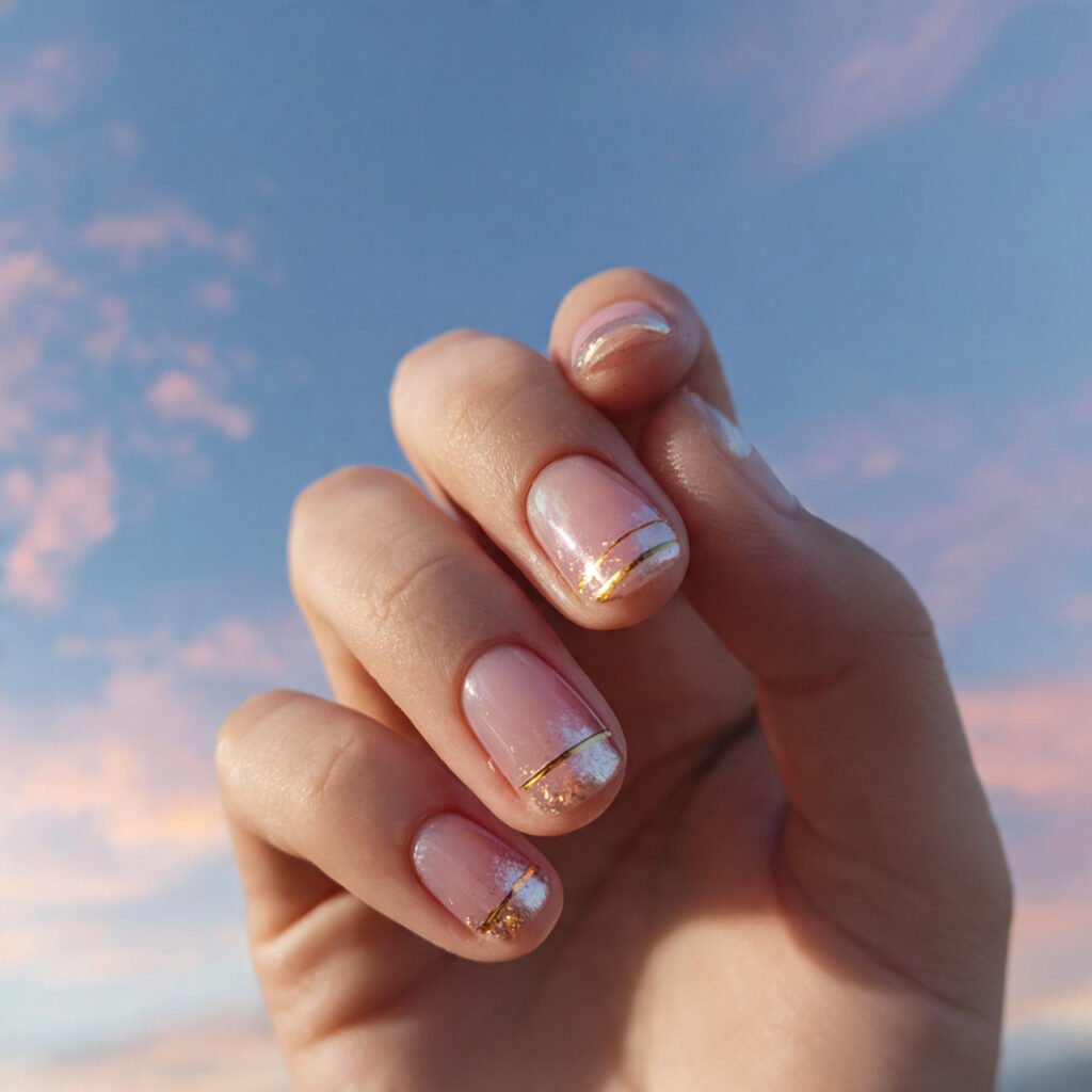 attractive thin gold line minimal nails with summe