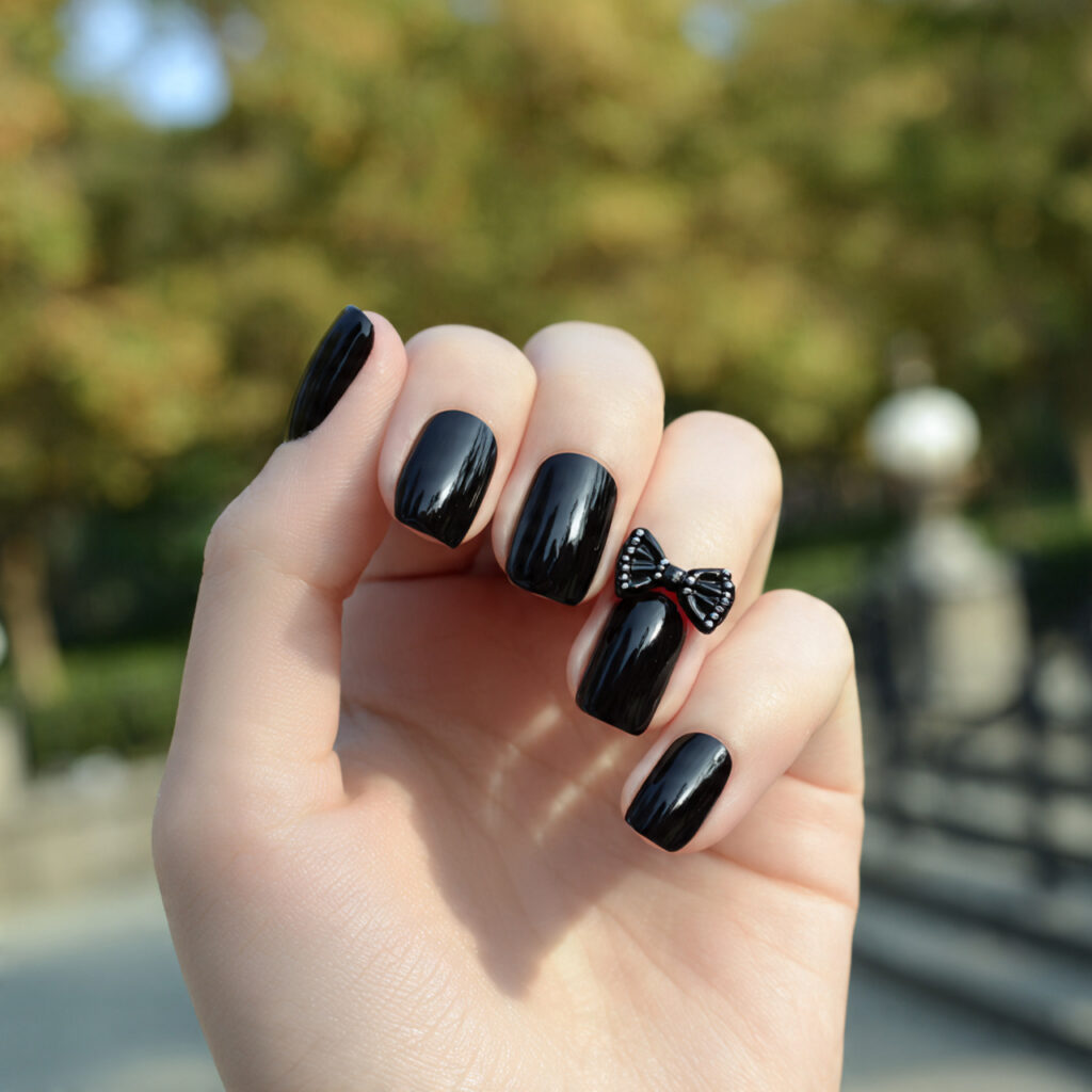 attractive tiny black bow nails with outdoor summe