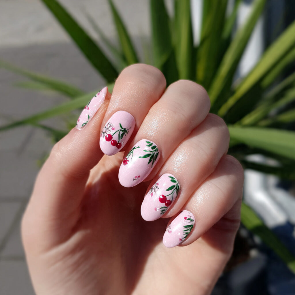 attractive tiny cherry accent nails with outdoor s
