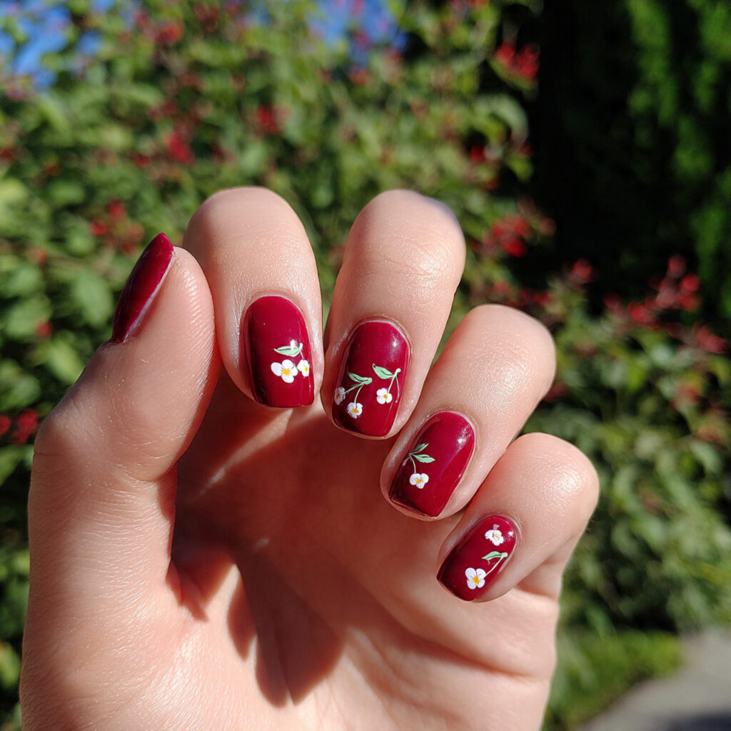 attractive tiny cherry accent nails with summer ou