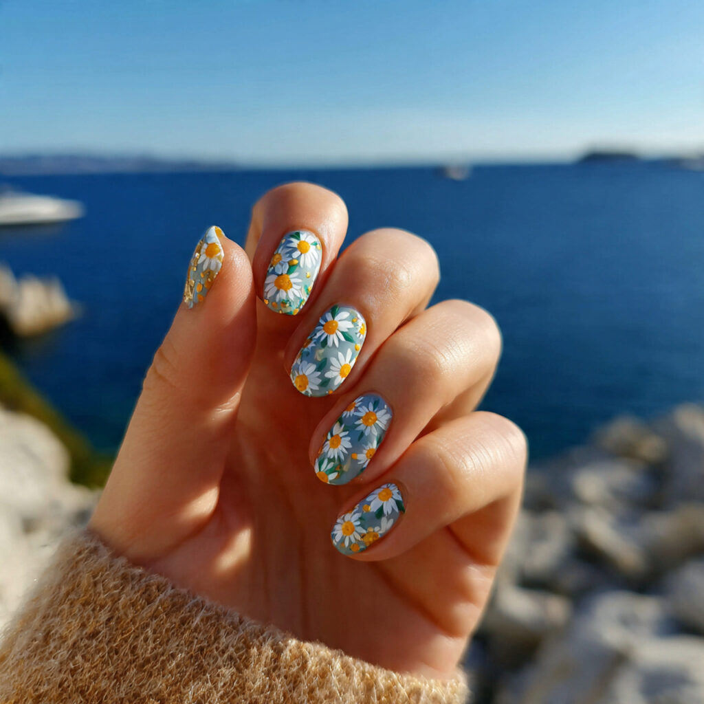 attractive tiny daisy nails with outdoor summer ba