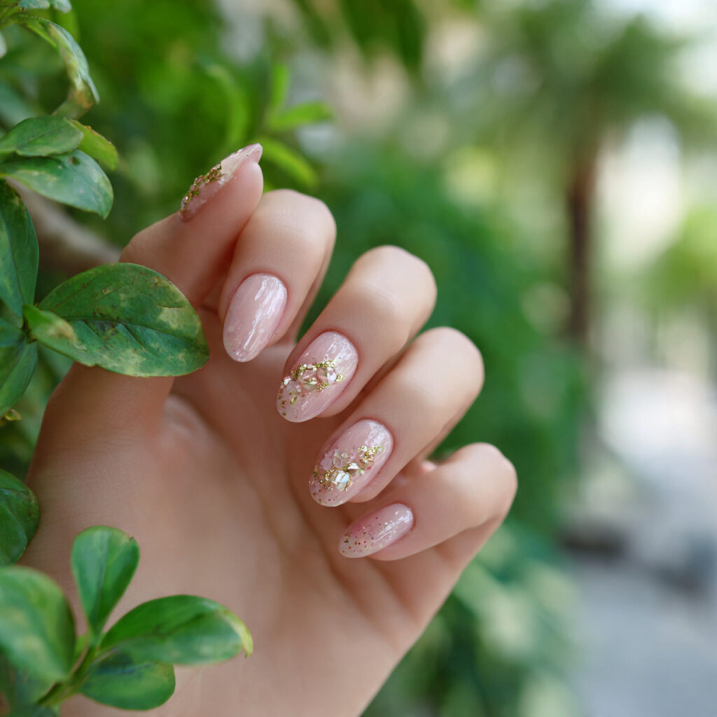 attractive tiny gem simple nails with outdoor back