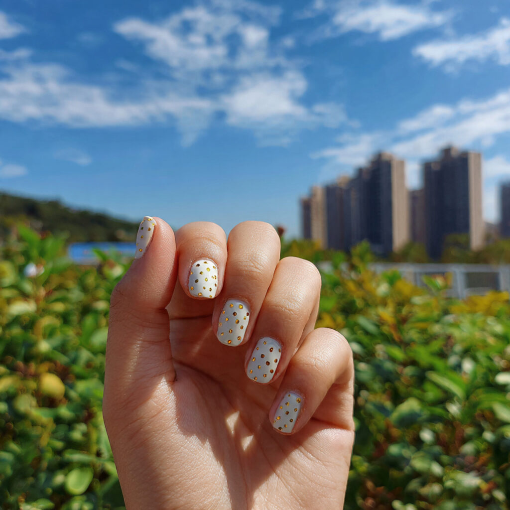 attractive tiny gold dot nails with outdoor summer