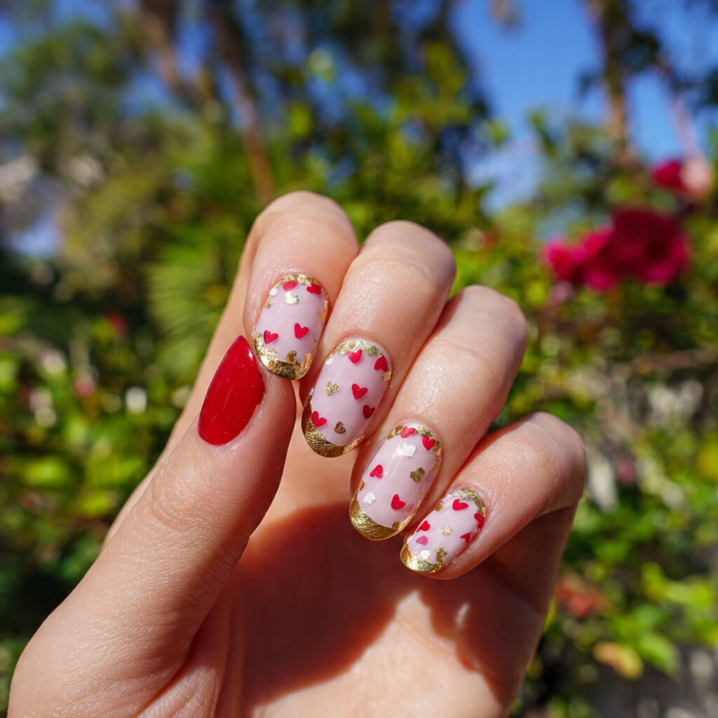 attractive tiny heart accent nails with outdoor ba