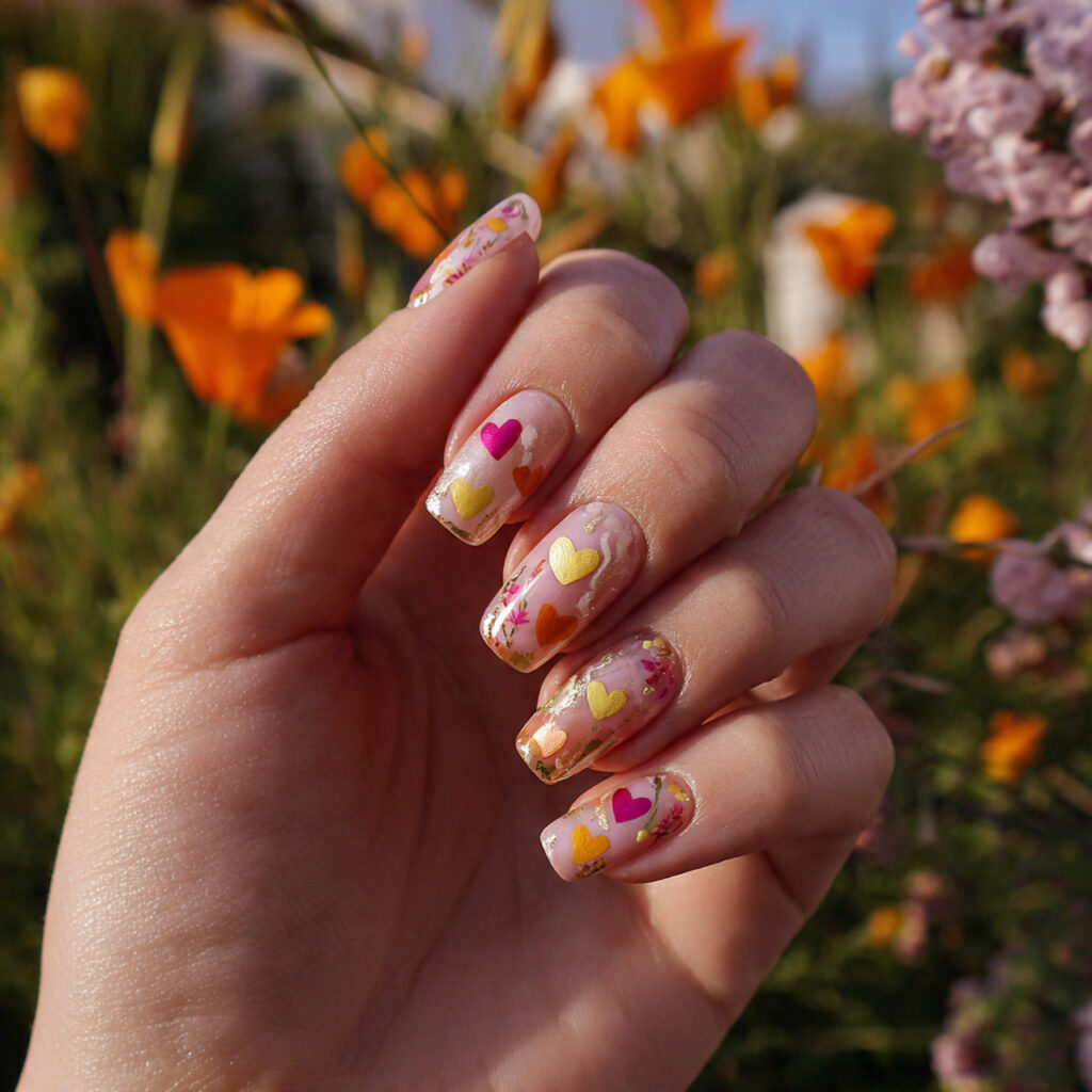 attractive tiny heart accent nails with outdoor su