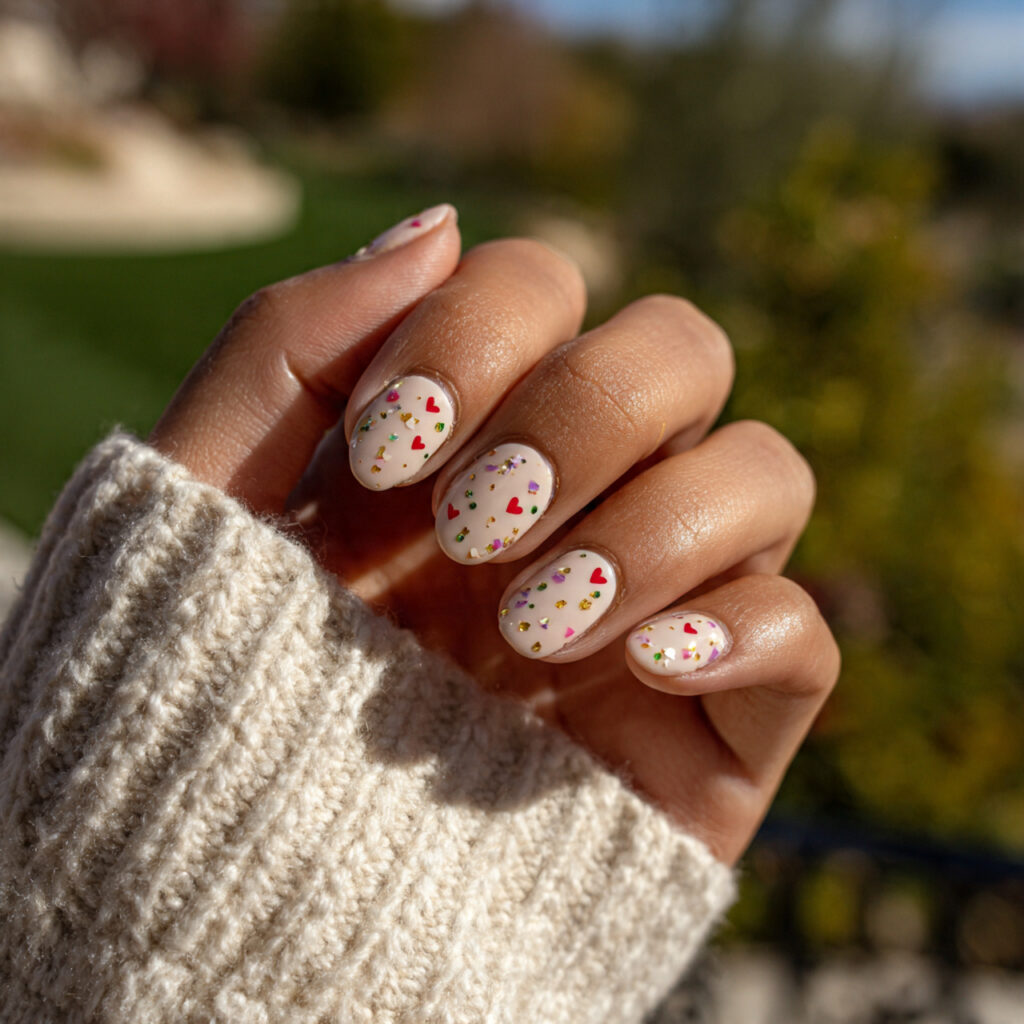 attractive tiny heart blus almond short nails with