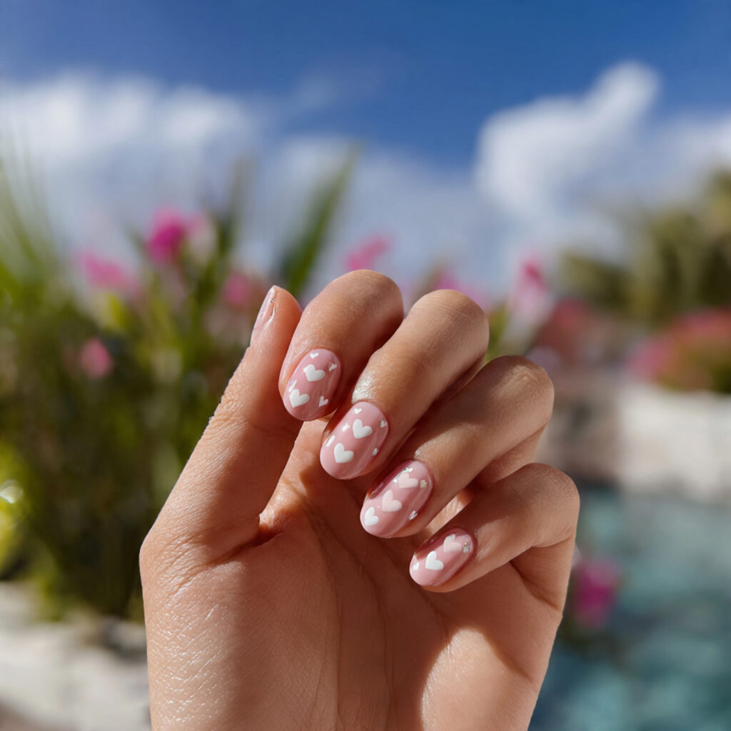 attractive tiny heart blush nails inspo with outdo