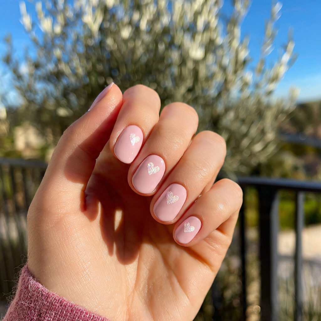 attractive tiny heart blush nails short nails with