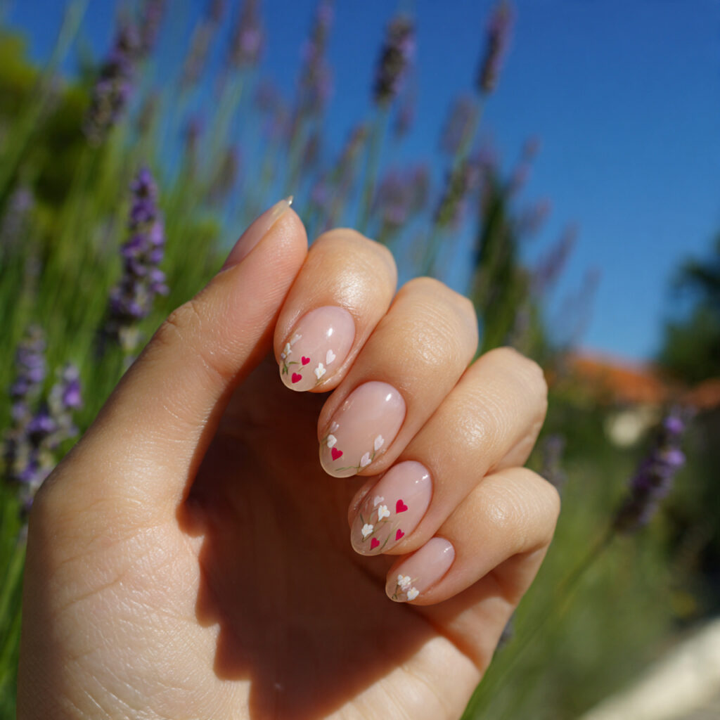 attractive tiny heart blush natural nails with out