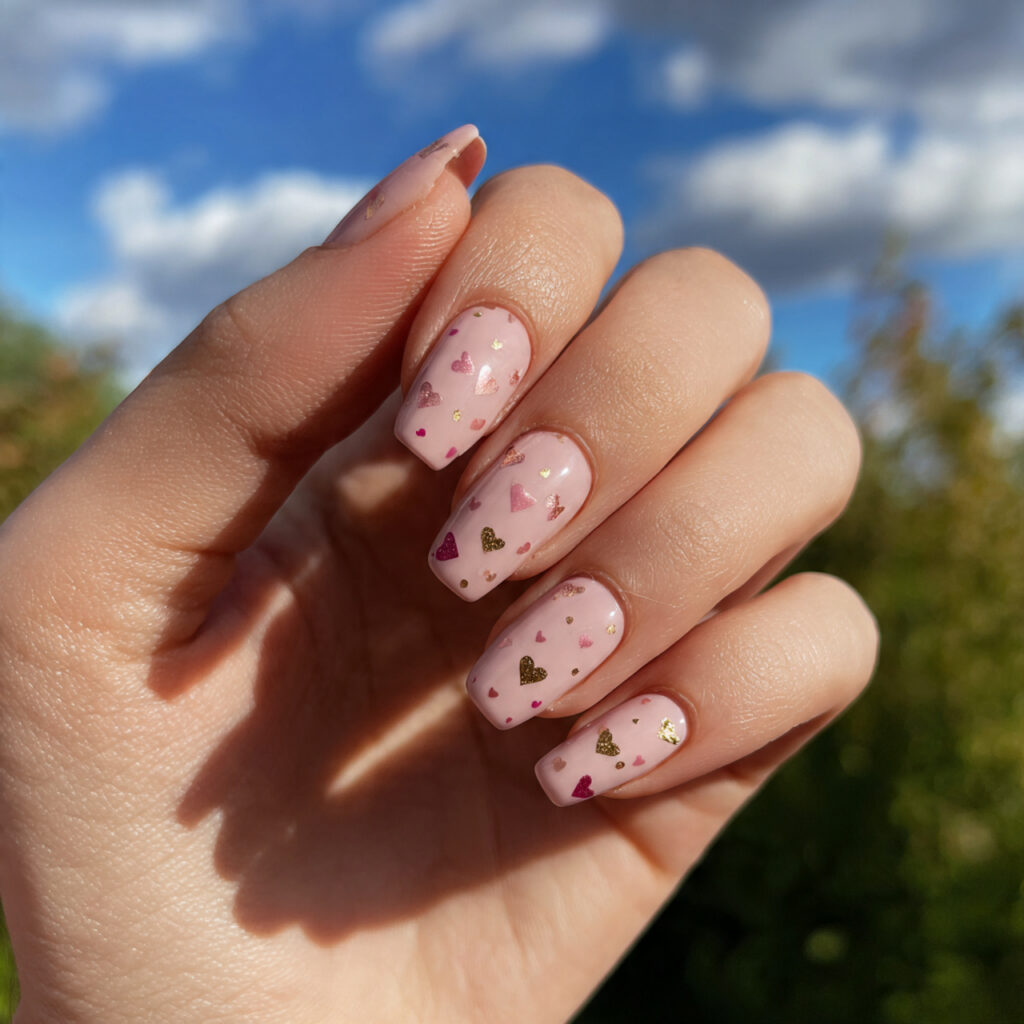 attractive tiny heart blush short coffin nails wit