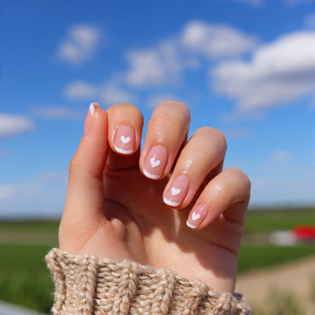 attractive tiny heart blush short duck nails with