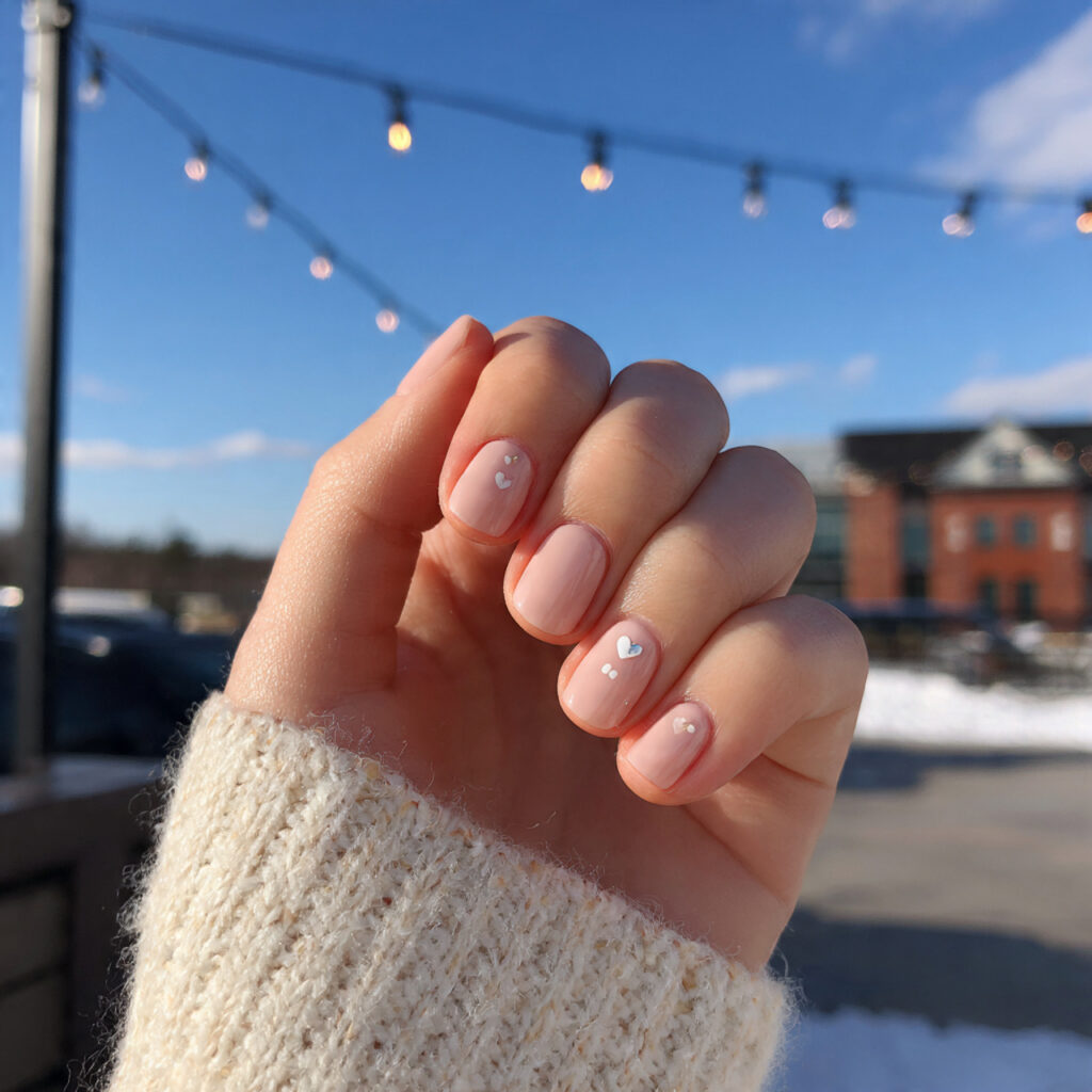 attractive tiny heart blush short square nails sho