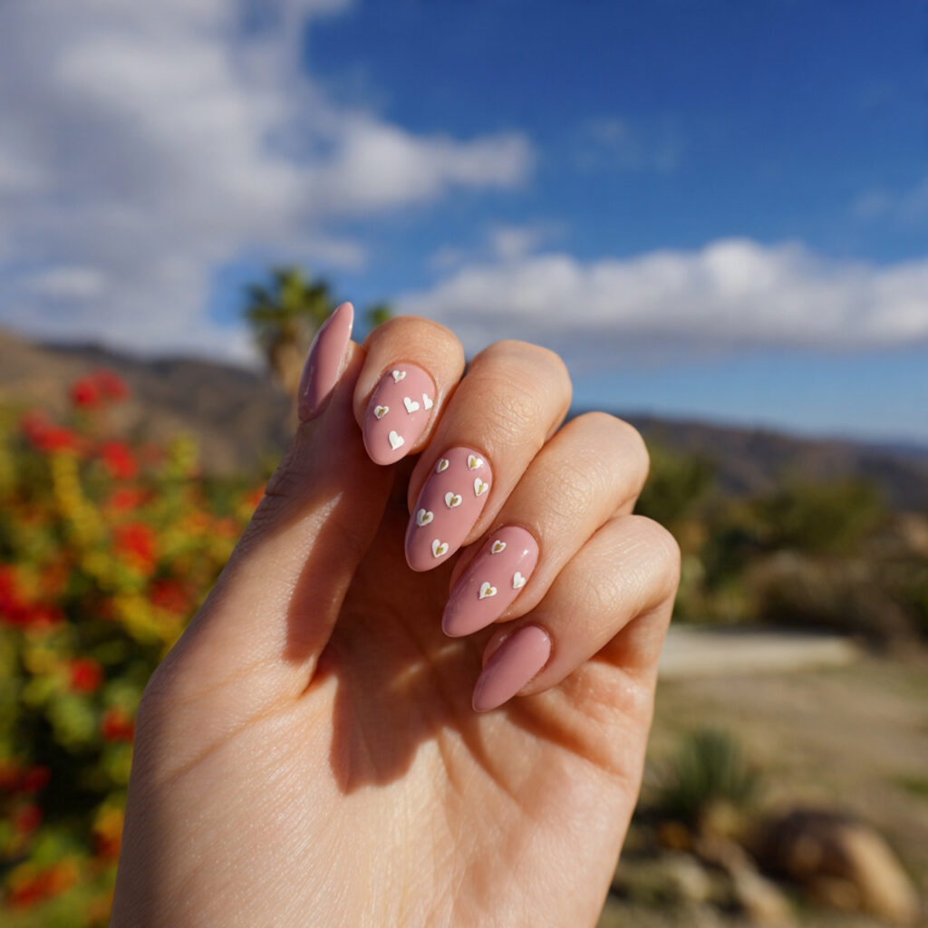 attractive tiny heart blush short stiletto nails w