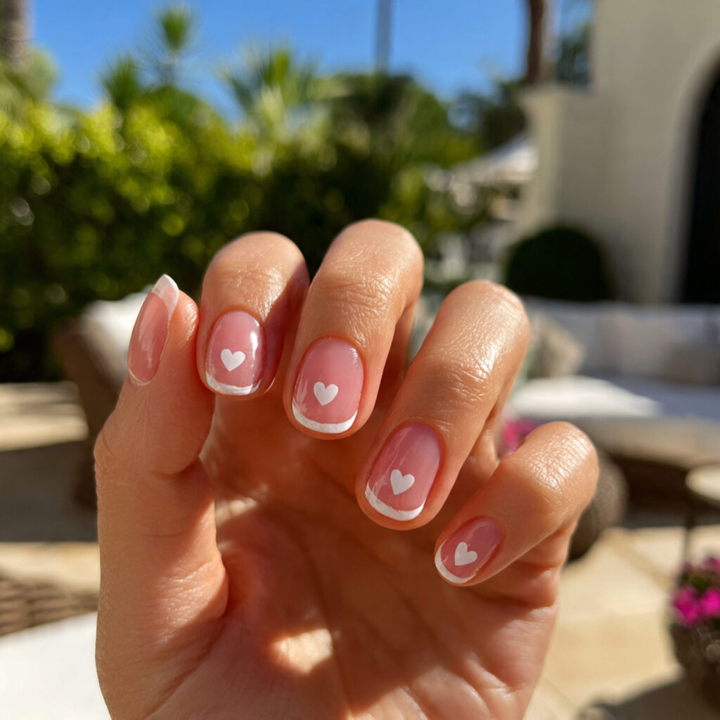 attractive tiny heart blush very short nails with