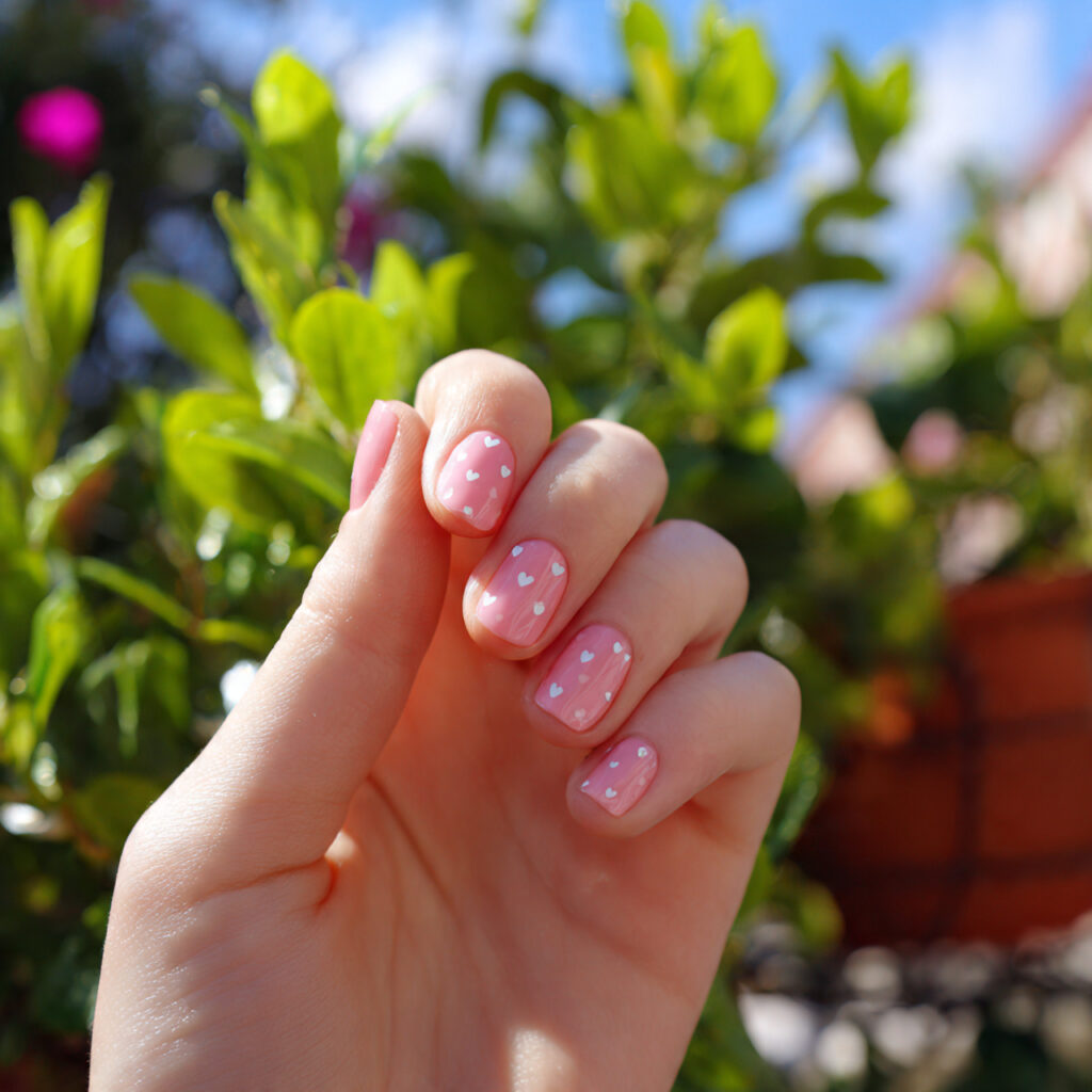 attractive tiny heart pink nails outdoor summer ba