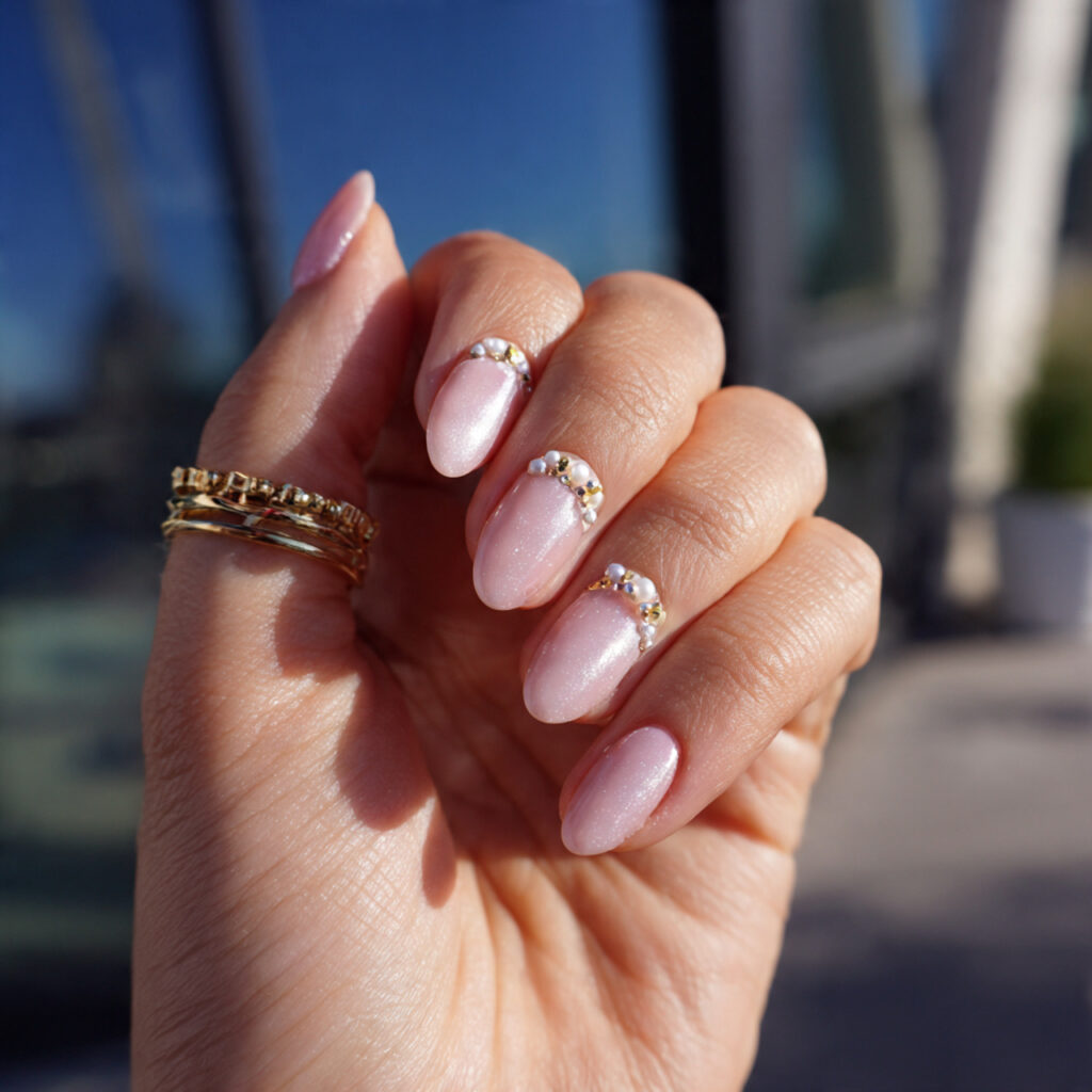 attractive tiny pearl accent nails with outdoor su