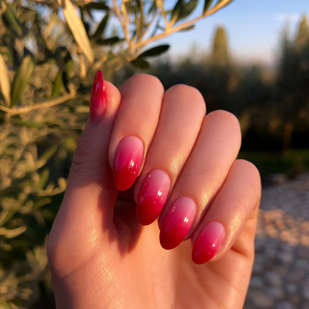 attractive to red french fade nails with outdoor