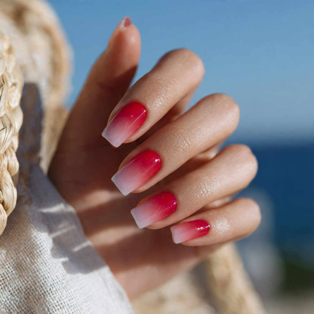 attractive to red french fade nails with summer ou