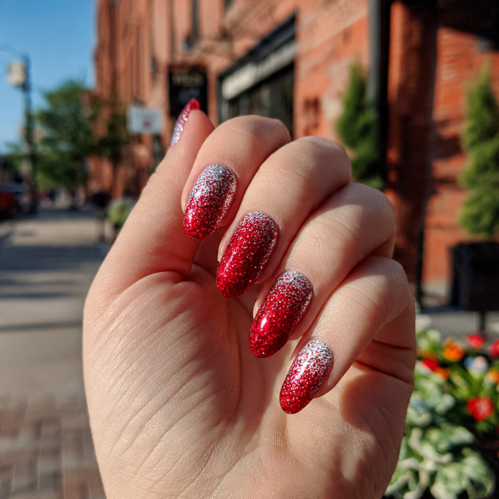 attractive to red glitter ombre nails with outdoor