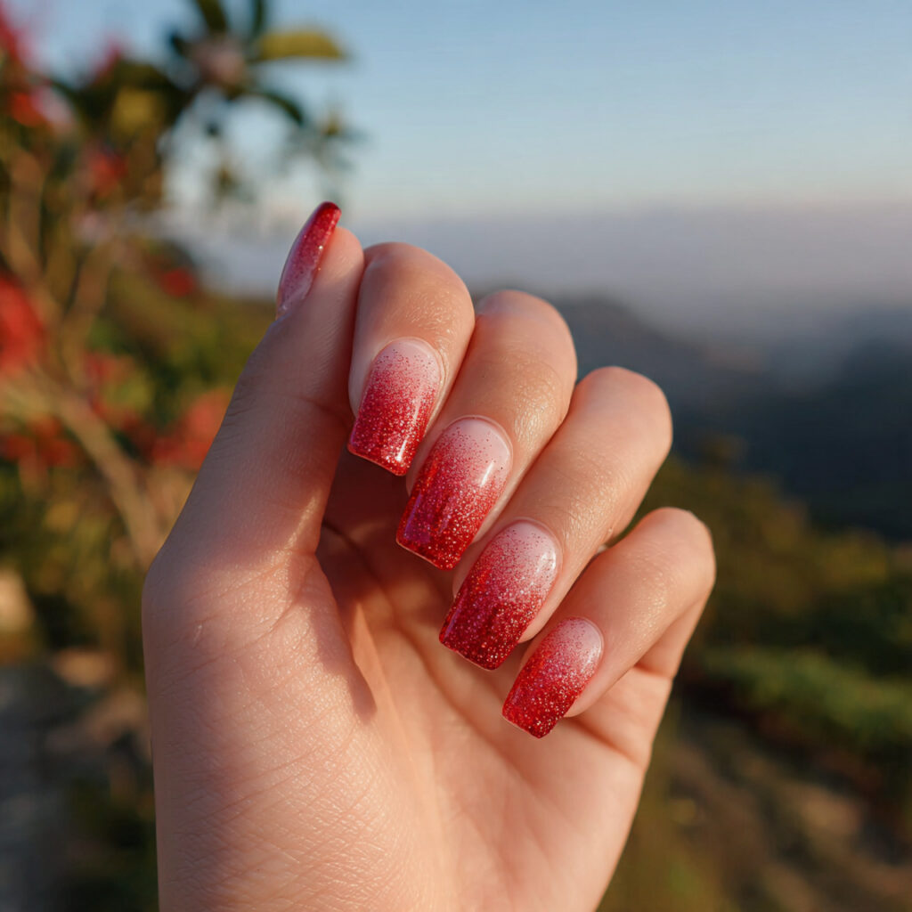 attractive to red glitter ombre tips nails with ou