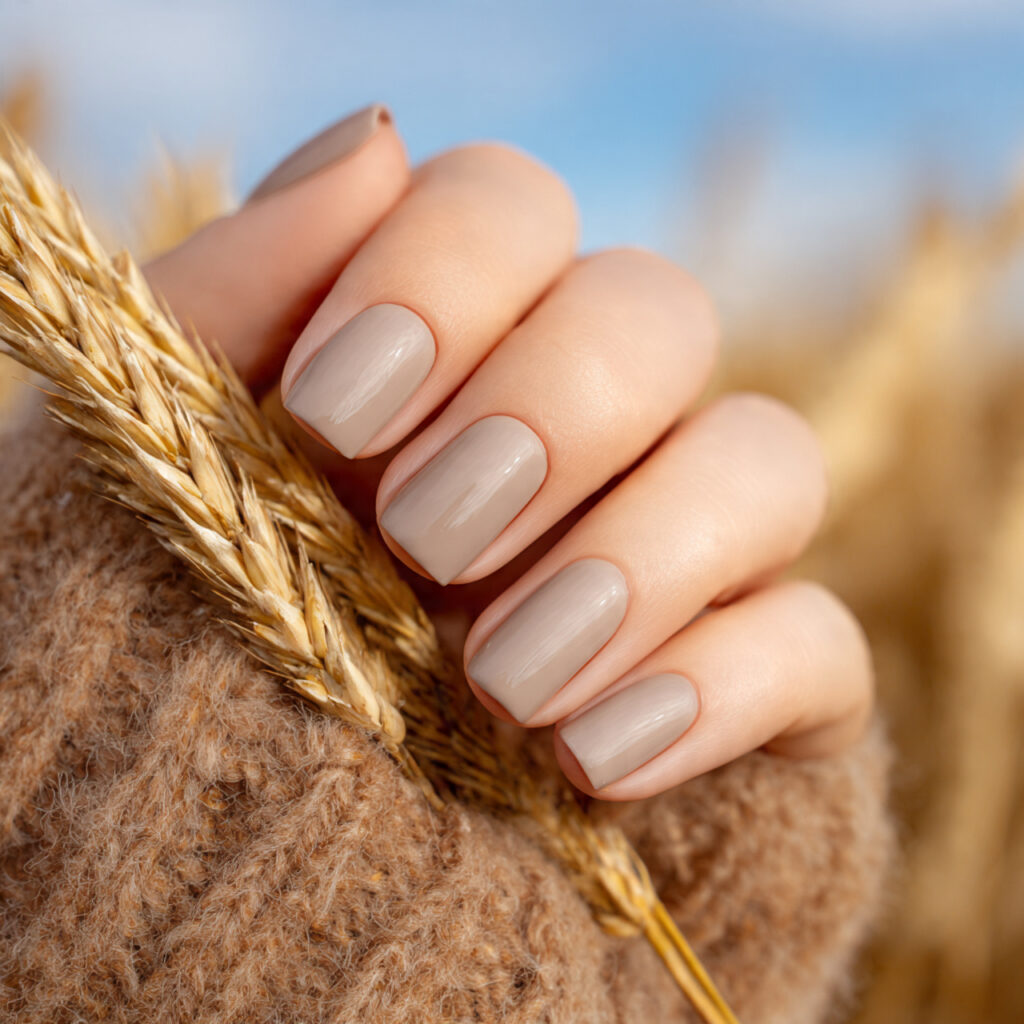 attractive toasted beige minimalist nails with out