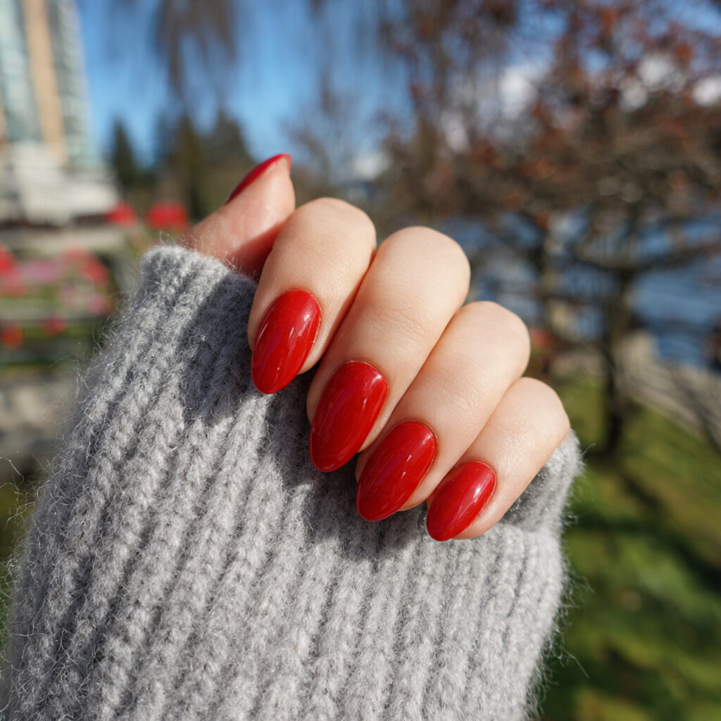 attractive true red short oval elegance nails with 1