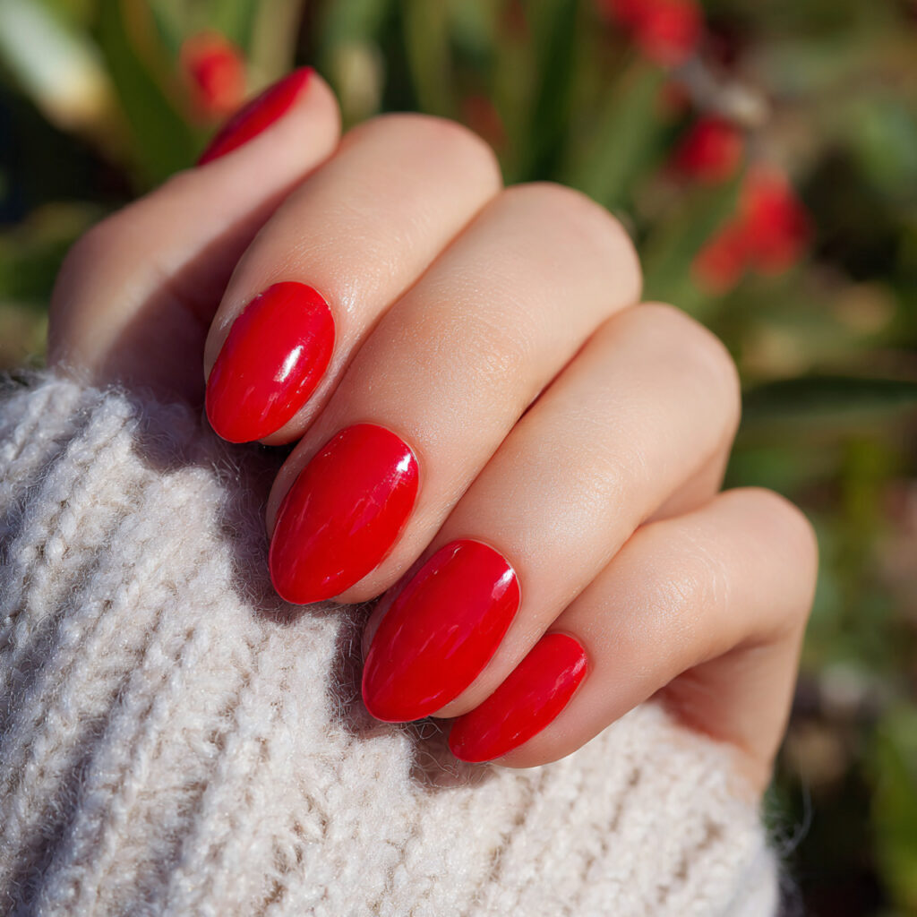 attractive true red short oval with high shine nai