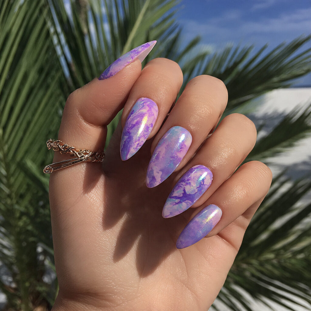 attractive vanilla chrome glazed acrylics nails wi