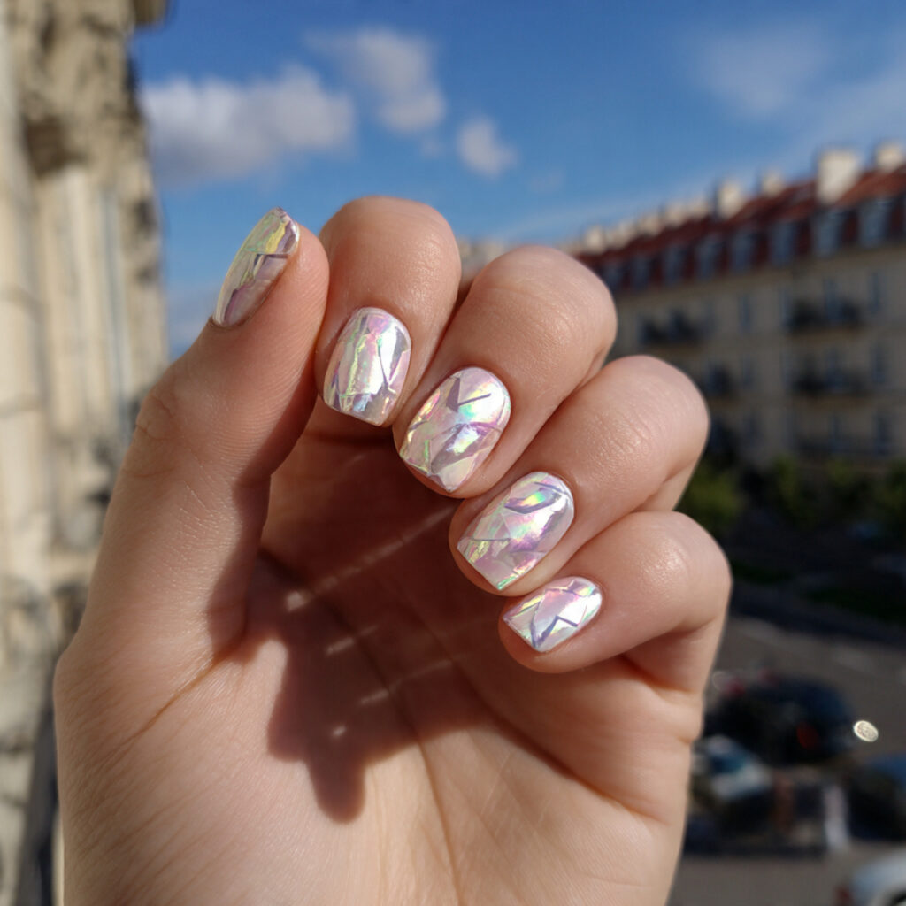 attractive vanilla chrome short square nails with