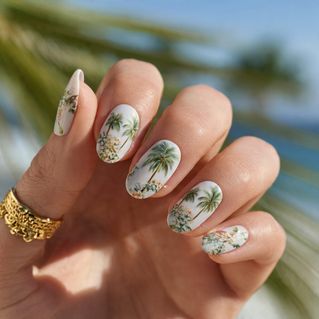 attractive vanilla cream minimal set nails with su