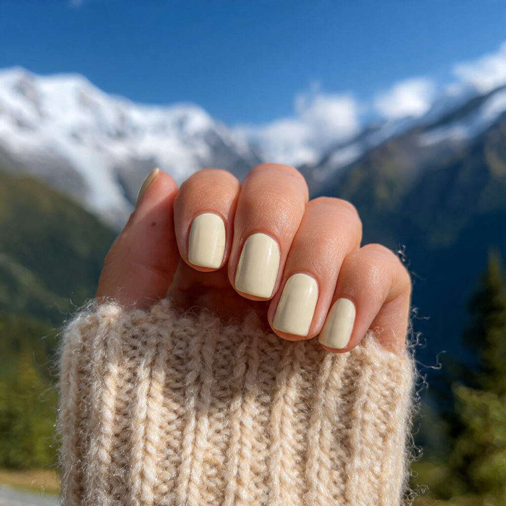 attractive vanilla cream short square nails with o