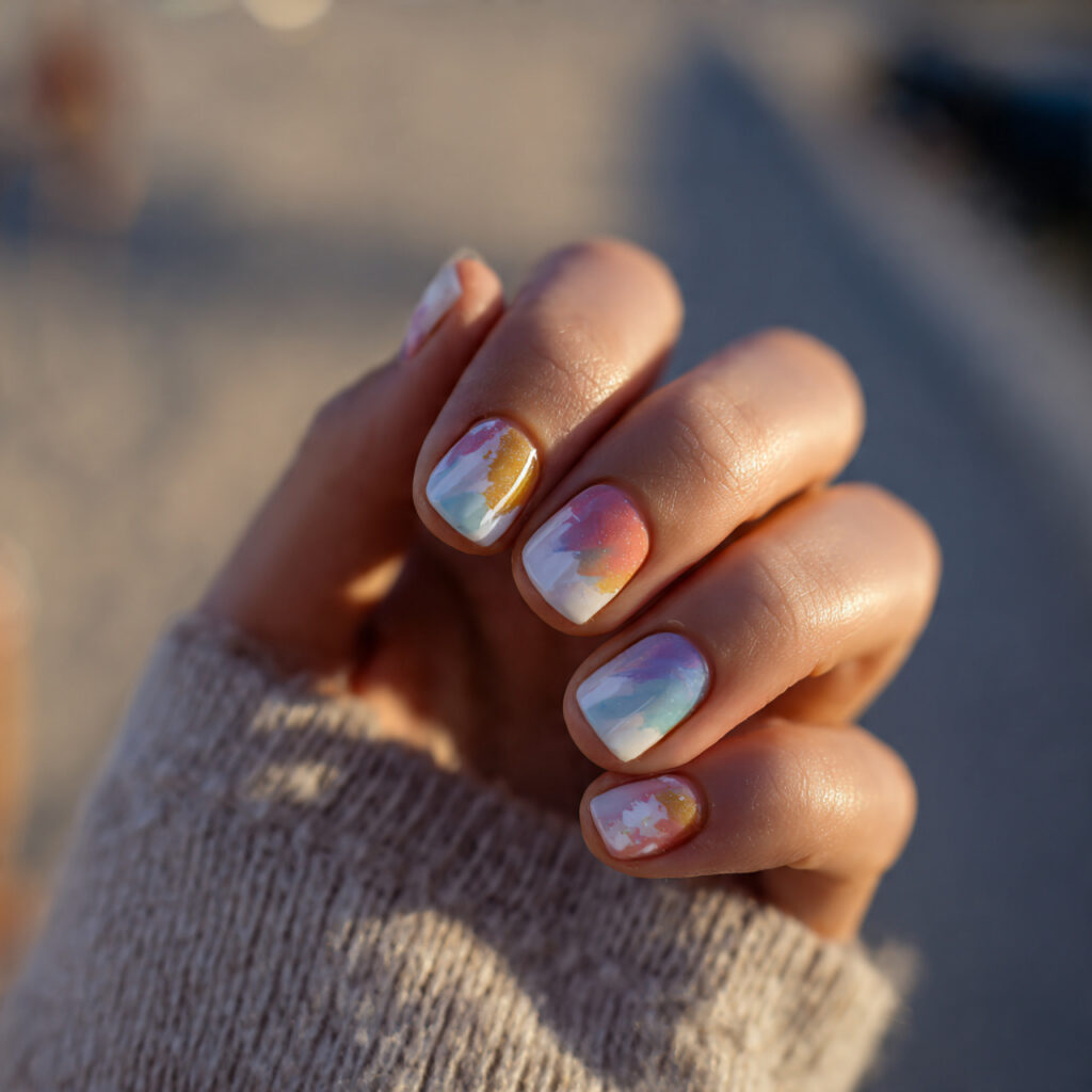attractive vanilla glaze short nails with outdoor
