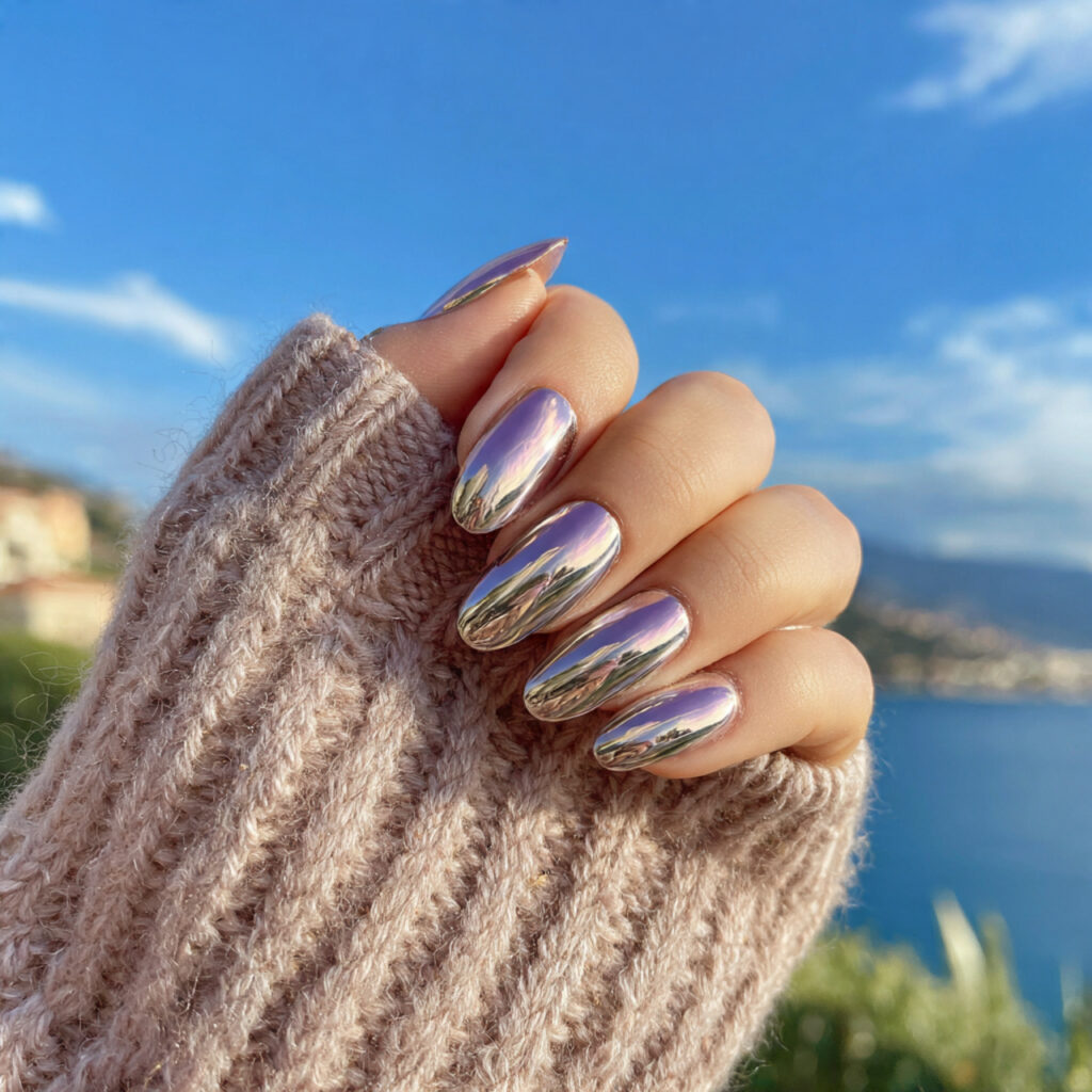 attractive vanilla glazed chrome nails with outdoo