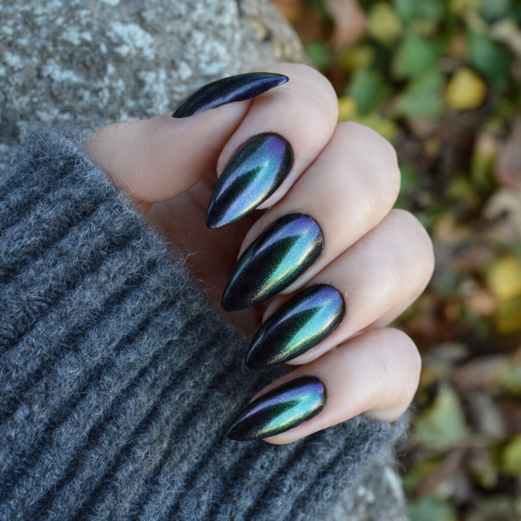 attractive velvet chrome cat eye nails with outdoo