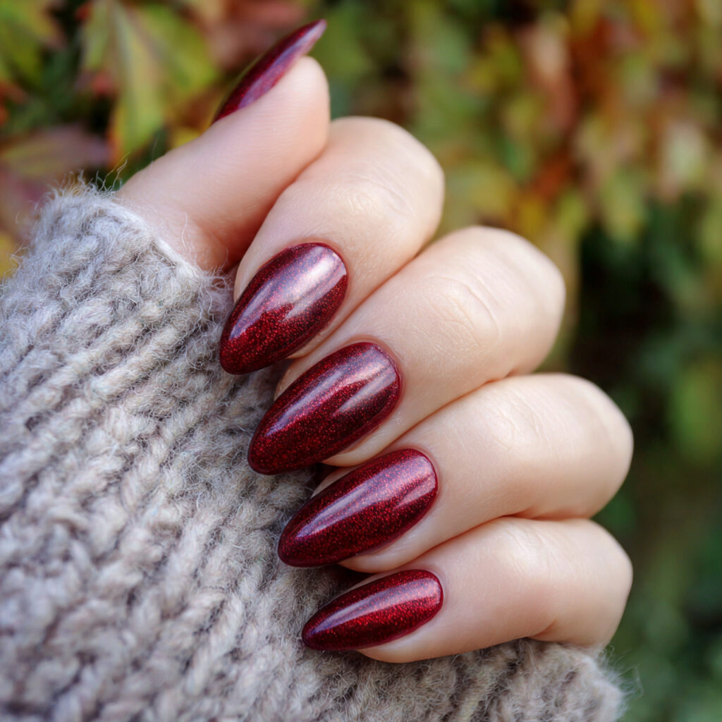 attractive velvet red cat eye nails with outdoor b 1