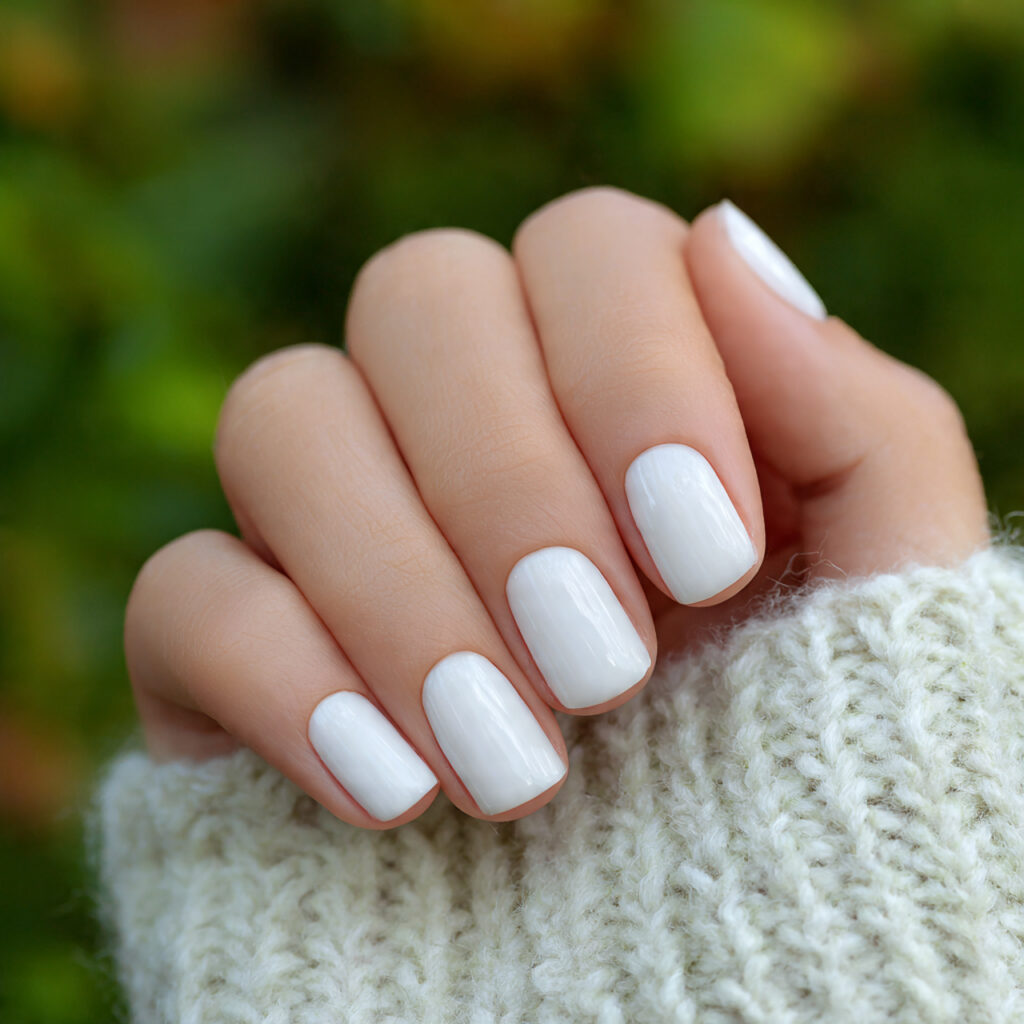attractive warm white short nails subtle not harsh