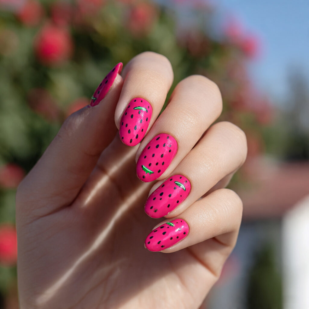 attractive watermelon berry dark pink nails with o