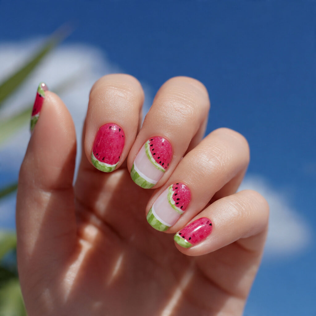 attractive watermelon french tip with tiny seeds n