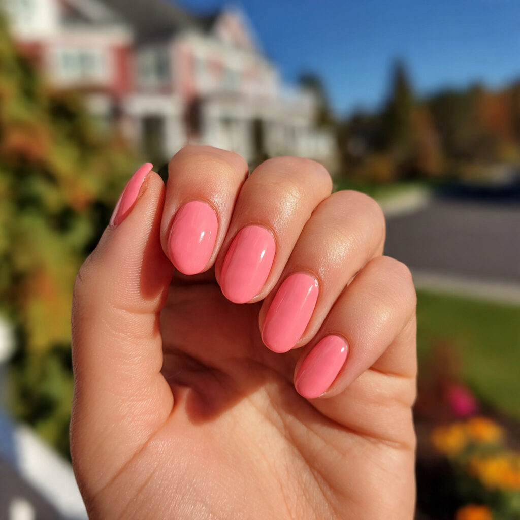 attractive watermelon pink short gel nails short n
