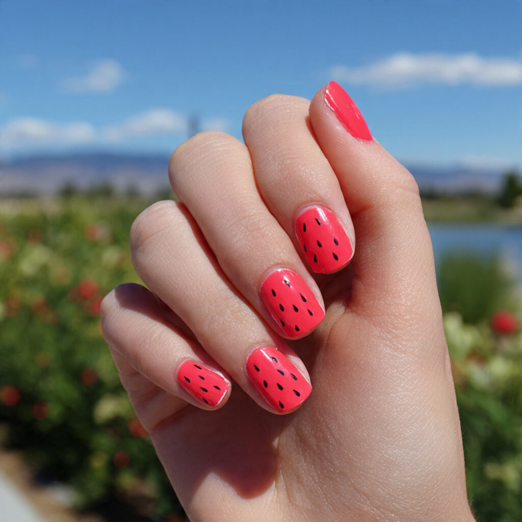 attractive watermelon pop nails with summer outdoo