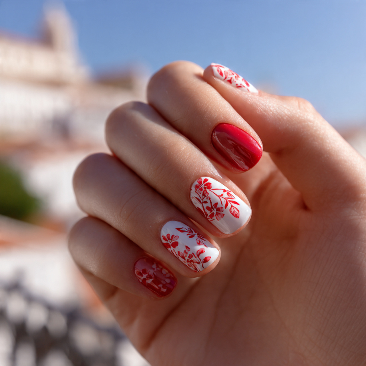 White and Red Nails