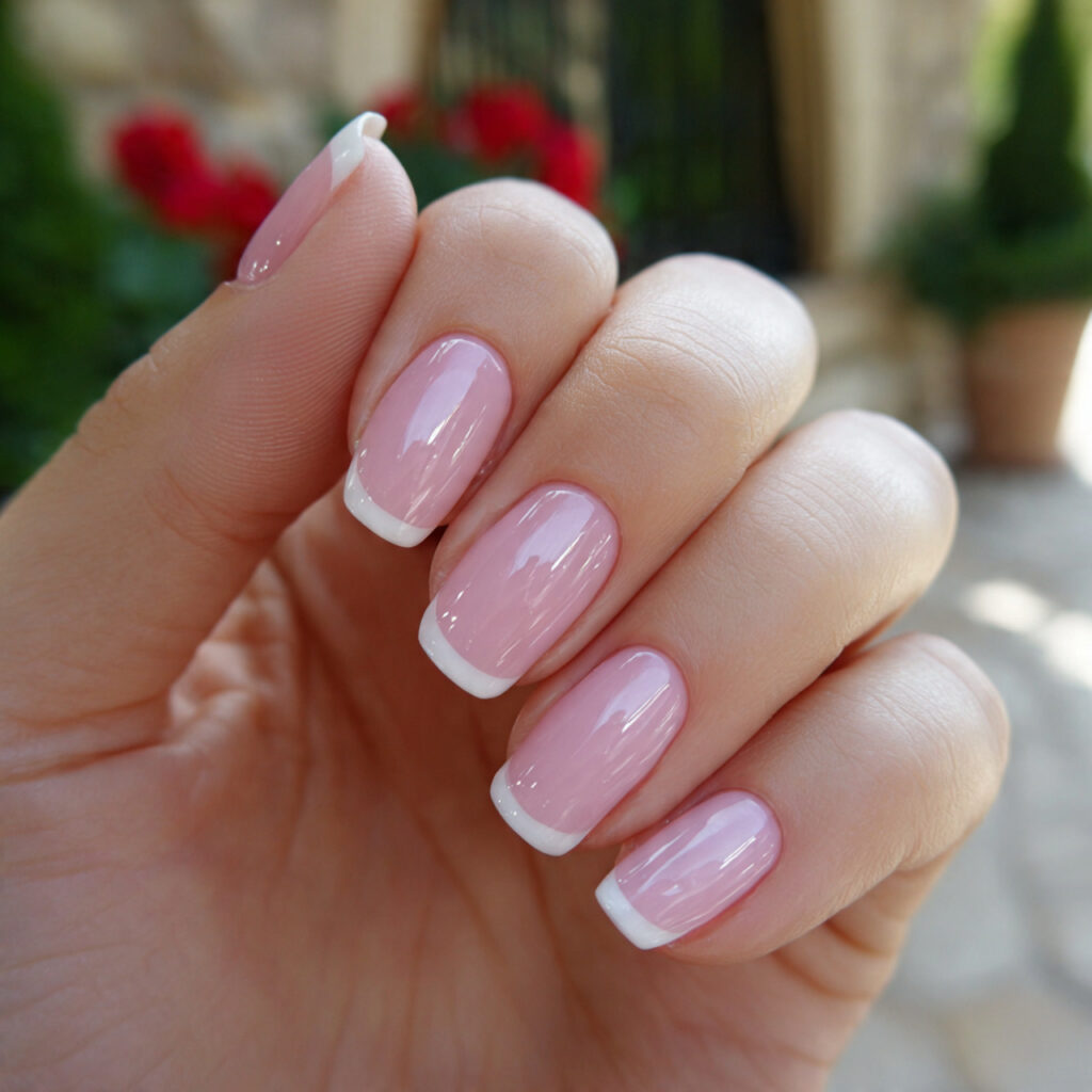 attractive white french tips with milky pink base