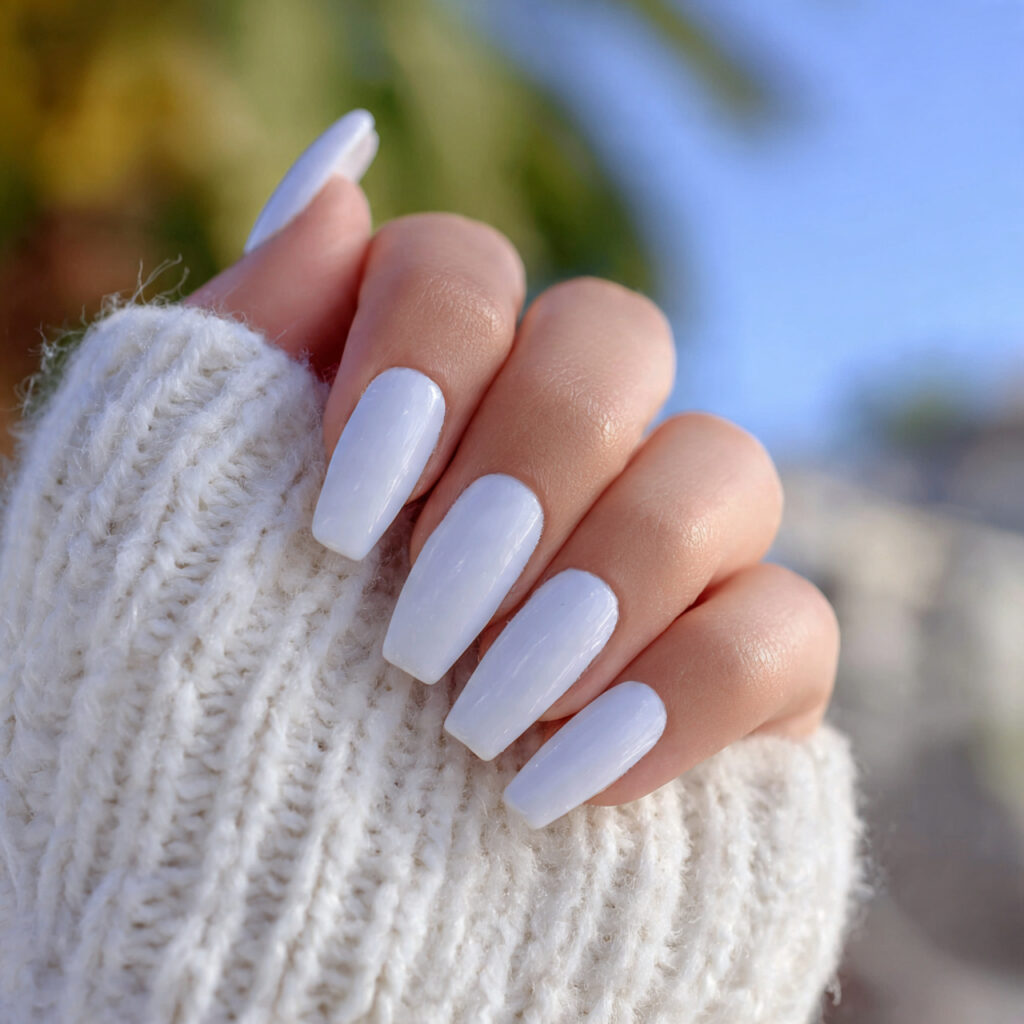 attractive white glazed coffin nails with outdoor