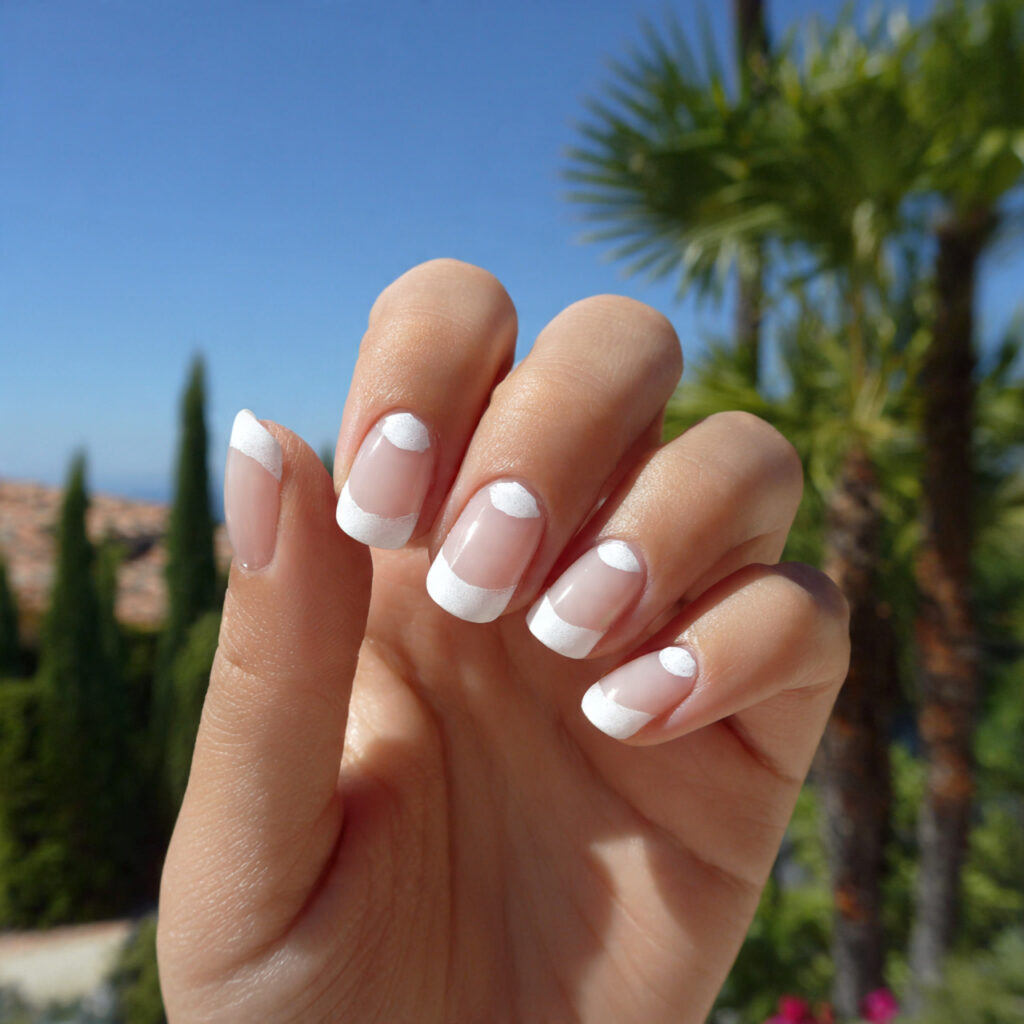 attractive white nails with negative space half mo