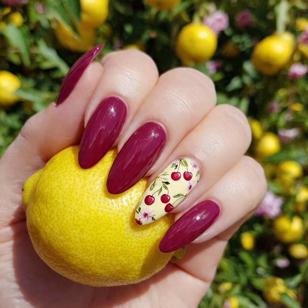 attractivecherry picnic almond nails with summer o