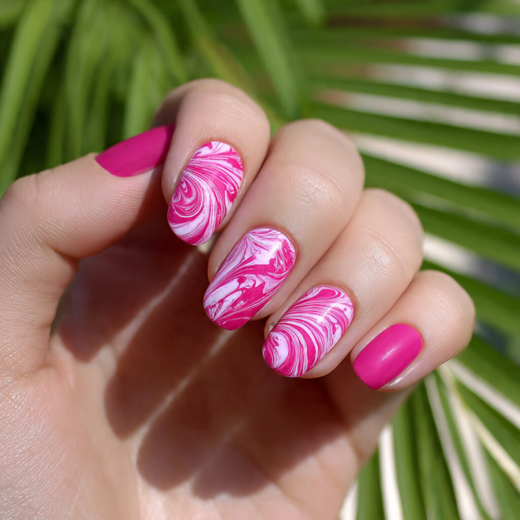 attractivehot pink swirl nails with outdoor summer