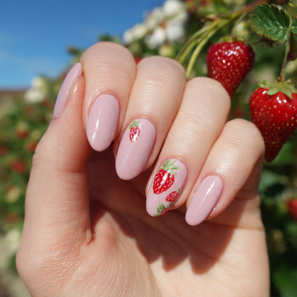 attractivestrawberry milk pink nails with outdoor 1