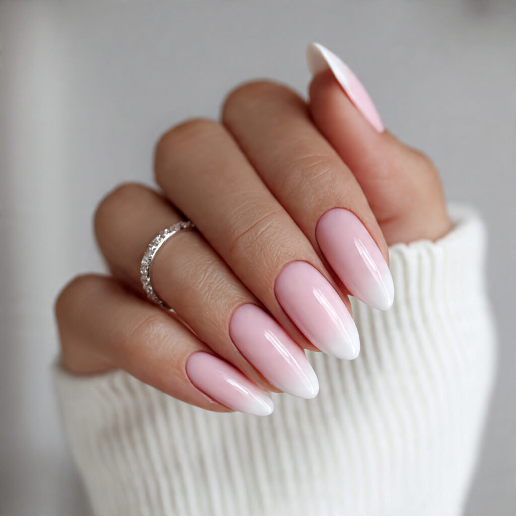 blush pink and soft white oval nails