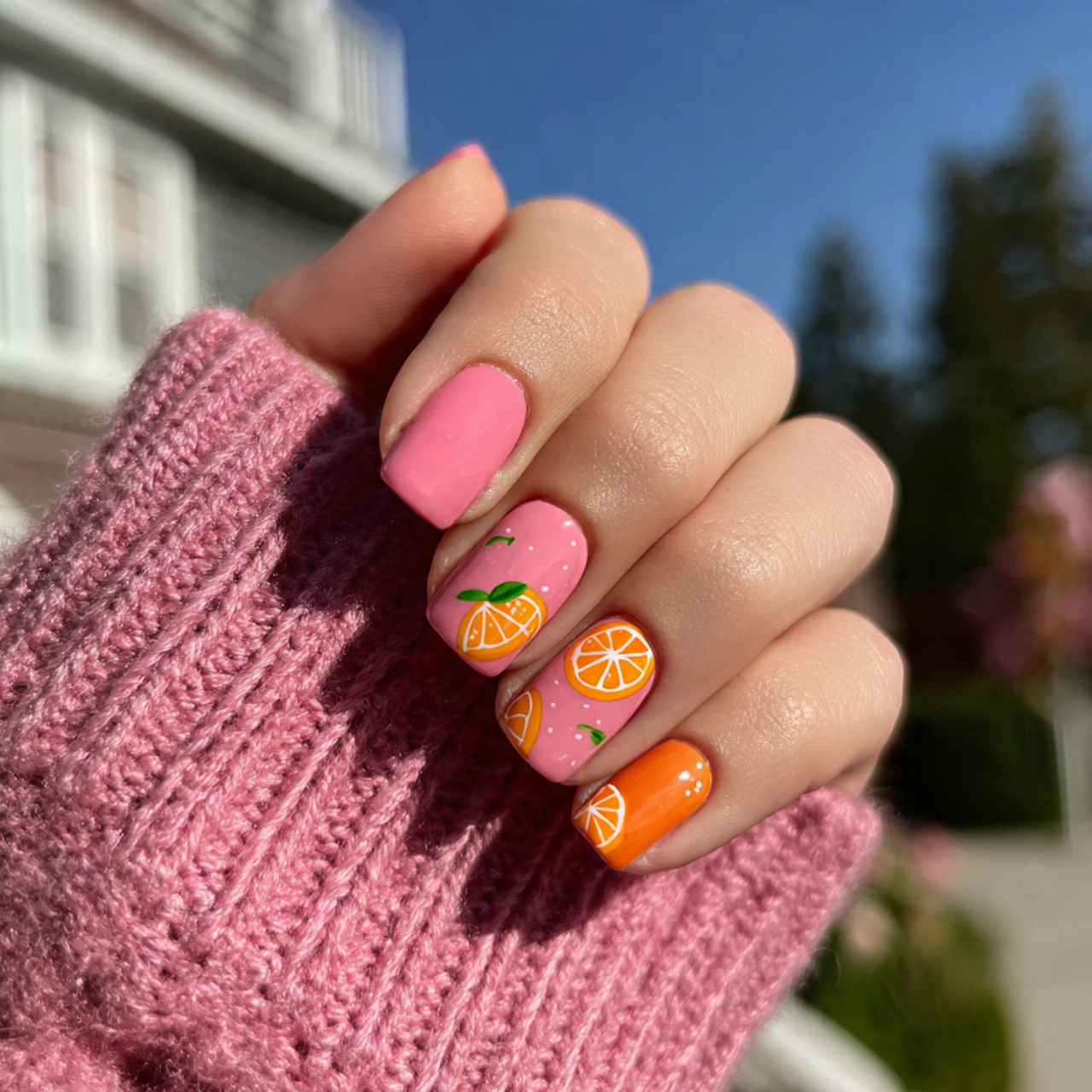 pink and orange nails