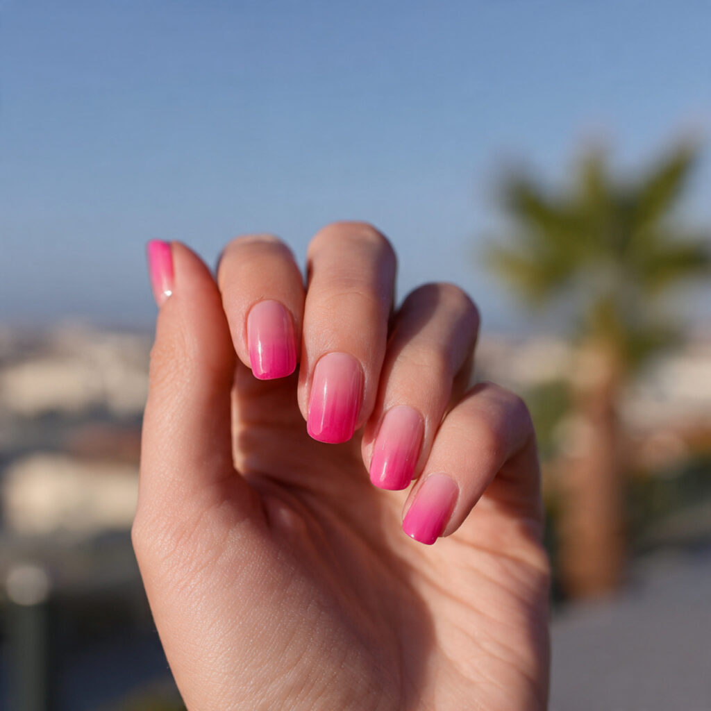ttractive cotton candy pink ombre nails with outdo